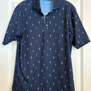 Fairway & Greene Navy Polo with Lighthouse Pattern